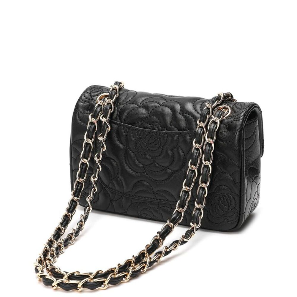 Quilted Floral Chain Shoulder Bag - Black - Picture 2 of 3
